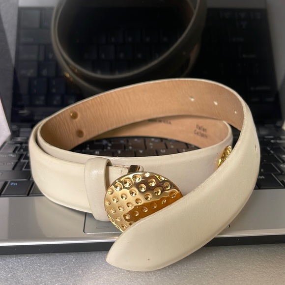 Italian Calfskin 365228 Cream Leather Belt Size: M - Picture 1 of 11